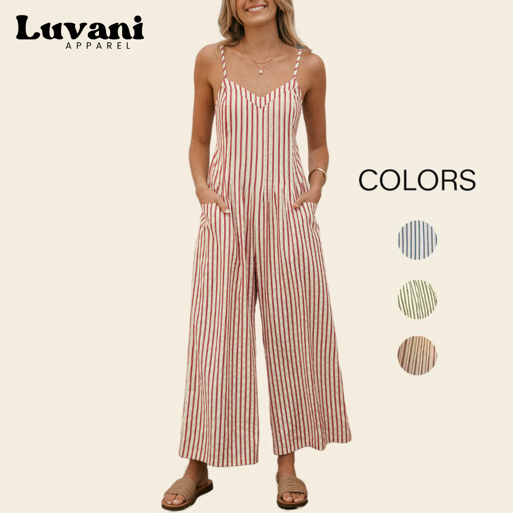 Luvani™ Striped V-Neck Jumpsuit