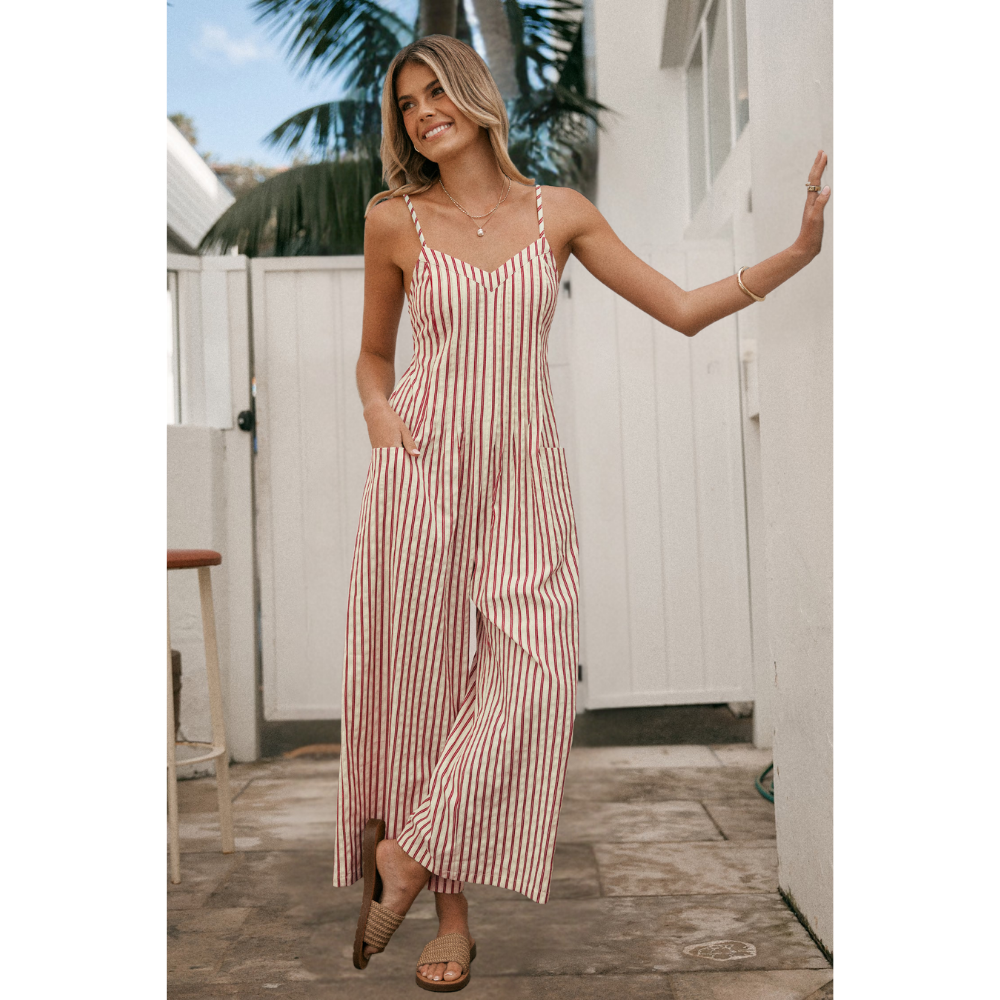 Luvani™ Striped V-Neck Jumpsuit