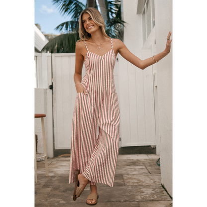 Luvani™ Striped V-Neck Jumpsuit