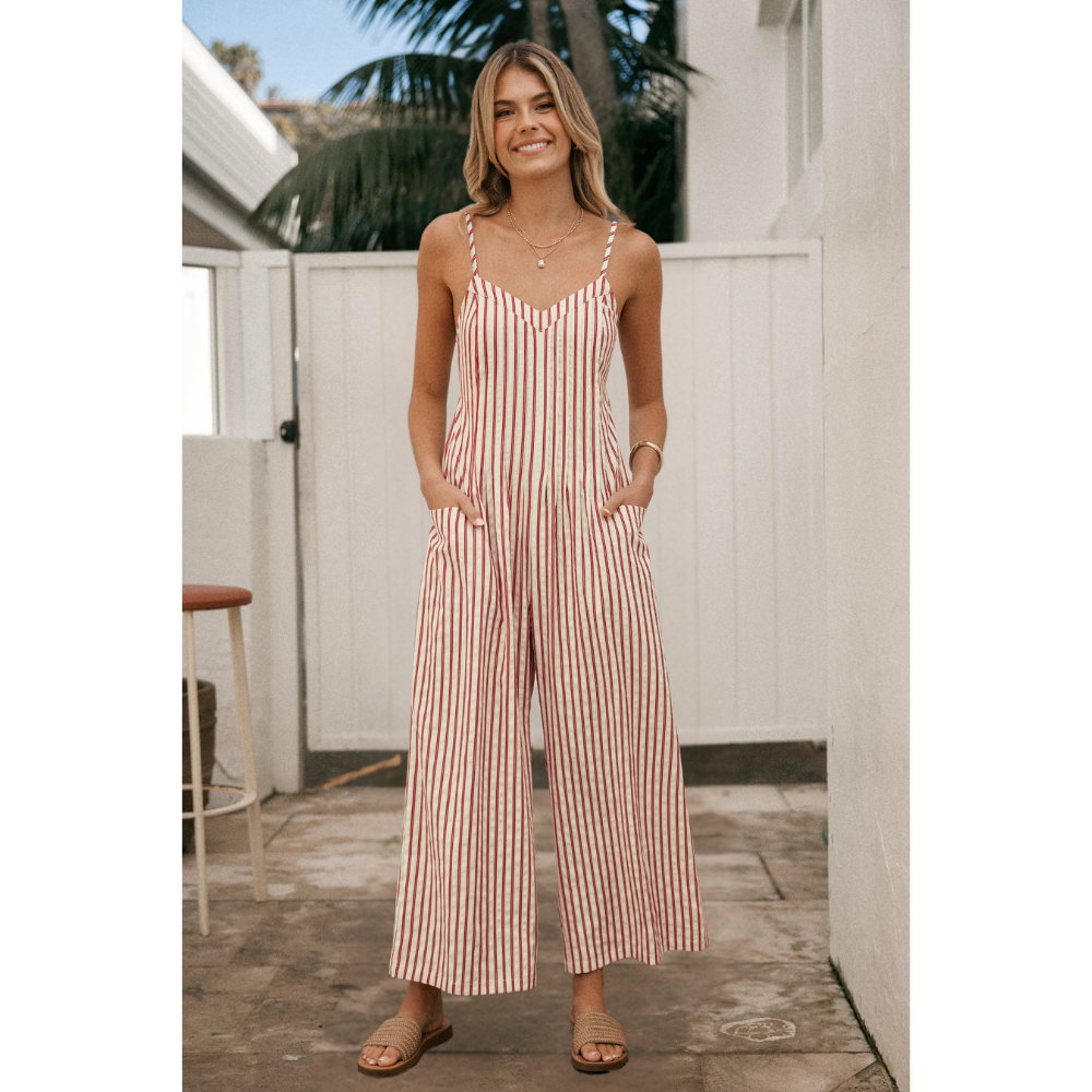 Luvani™ Striped V-Neck Jumpsuit