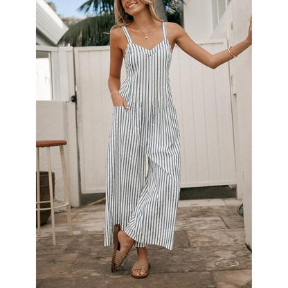 Luvani™ Striped V-Neck Jumpsuit