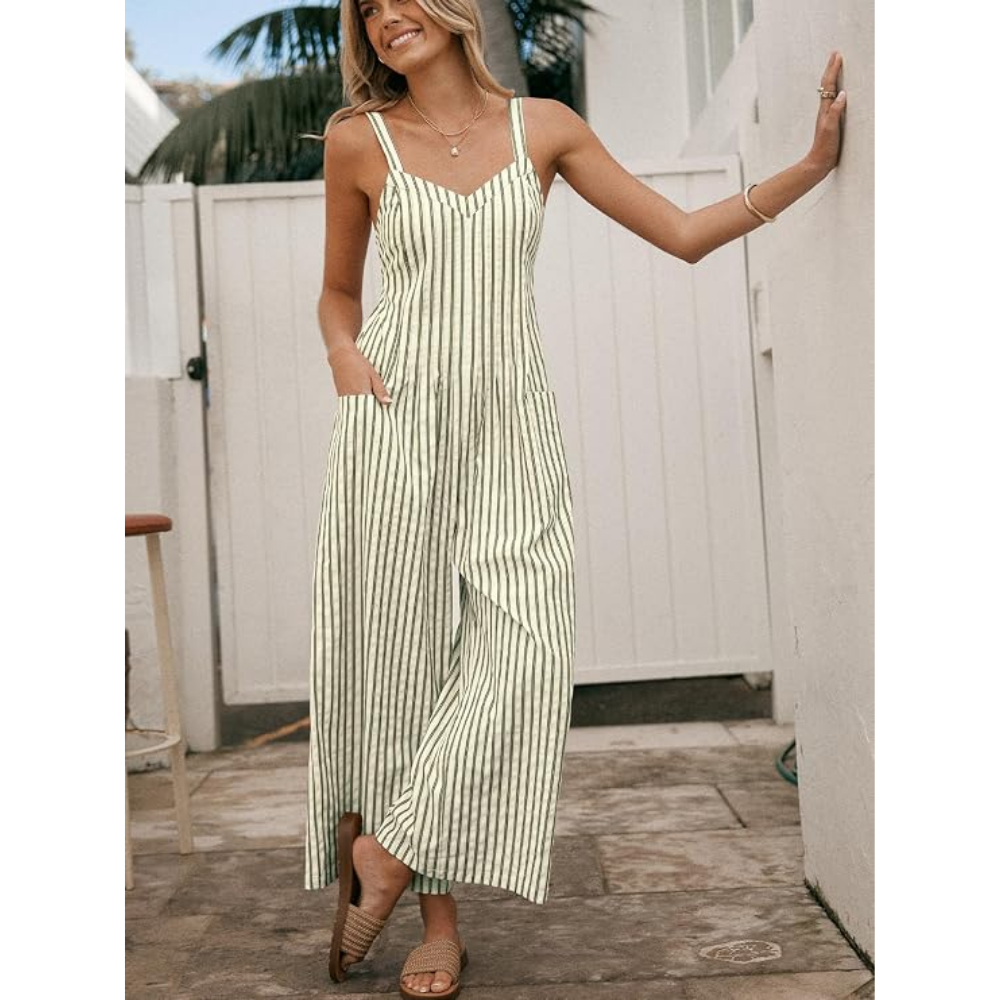 Luvani™ Striped V-Neck Jumpsuit