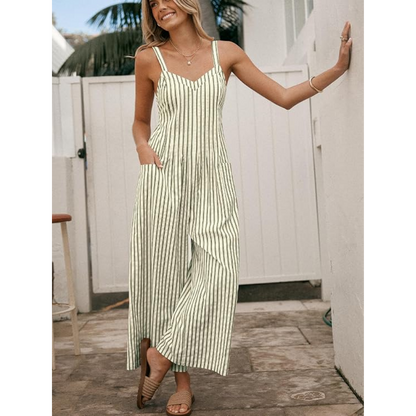Luvani™ Striped V-Neck Jumpsuit